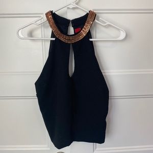 Women's Akira Red Label Chicago Black and Gold Keyhole Tank Top, Size M